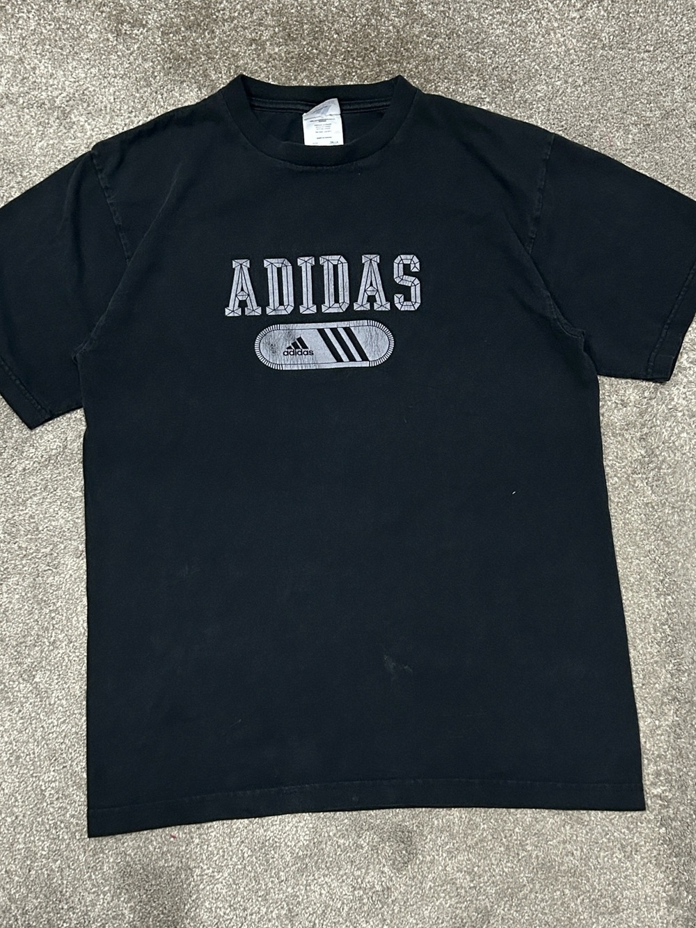 2000s Adidas Grey Center Logo Black Short Sleeve Shirt Vintage Y2K
